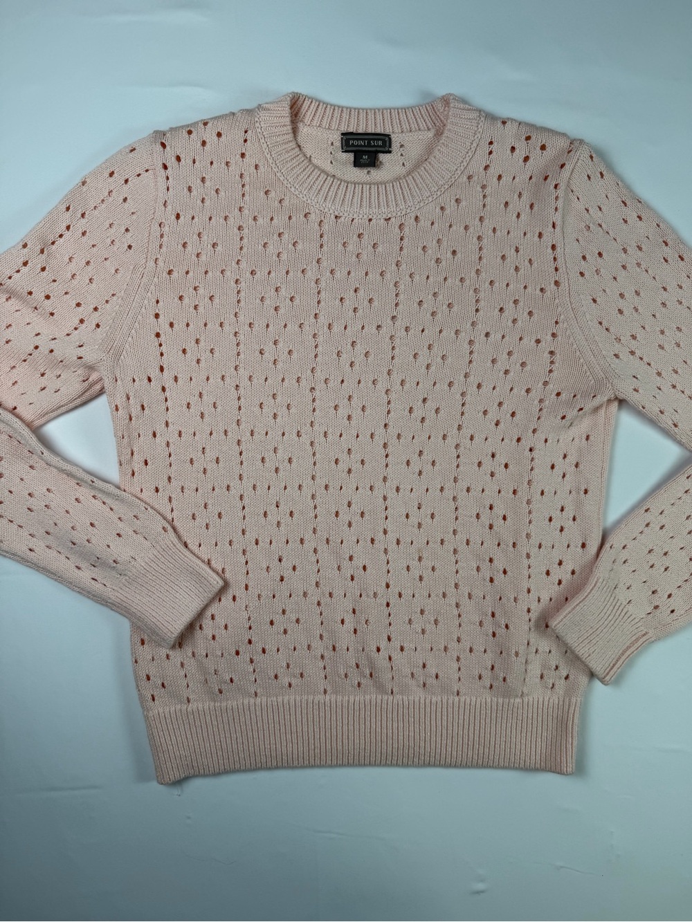 J. Crew - Point Sur Collection Pale Pink Openwork Crewneck Sweater - Perfect M - Picture 2 of 14
